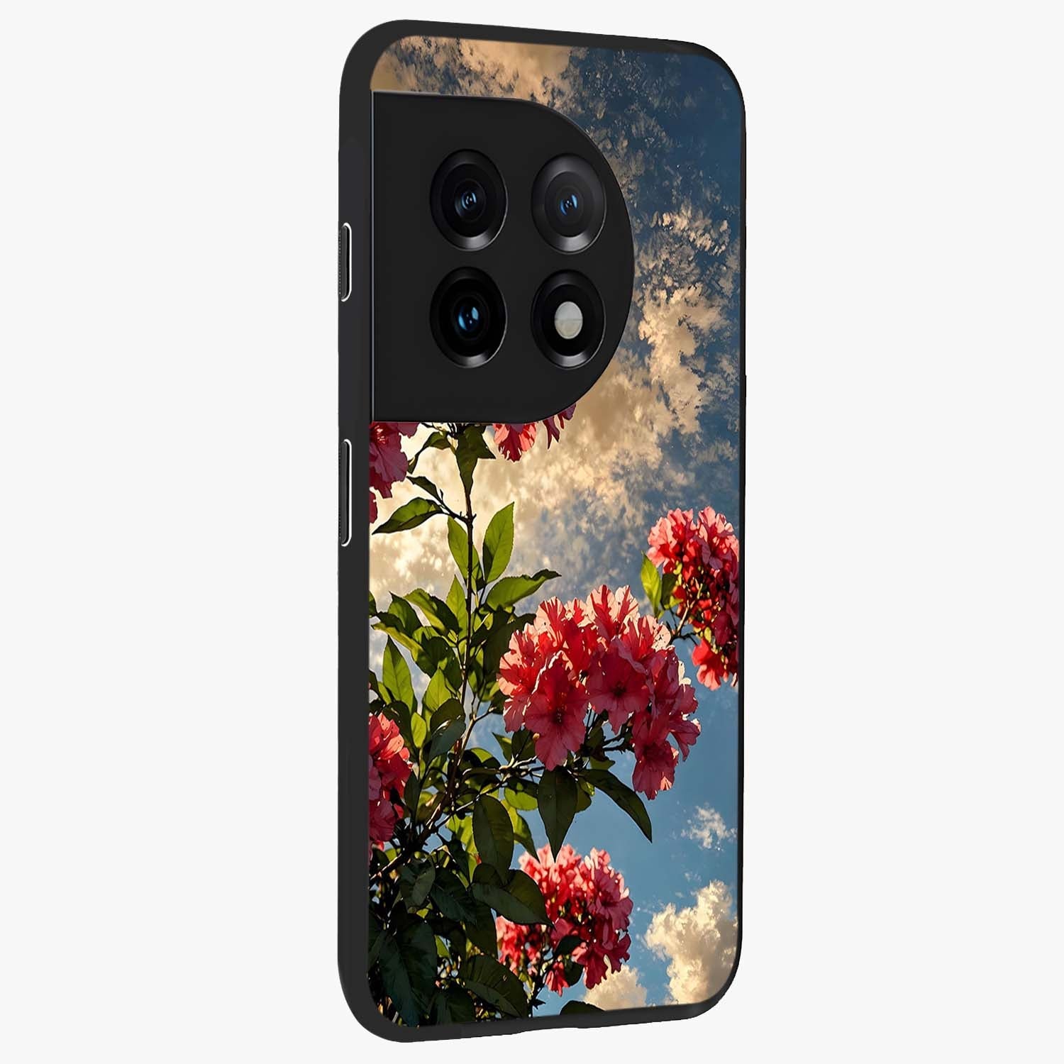 Moonlit Blossom Charm Glass Case for 1+11 side perspective highlighting refined floral textures and premium edges