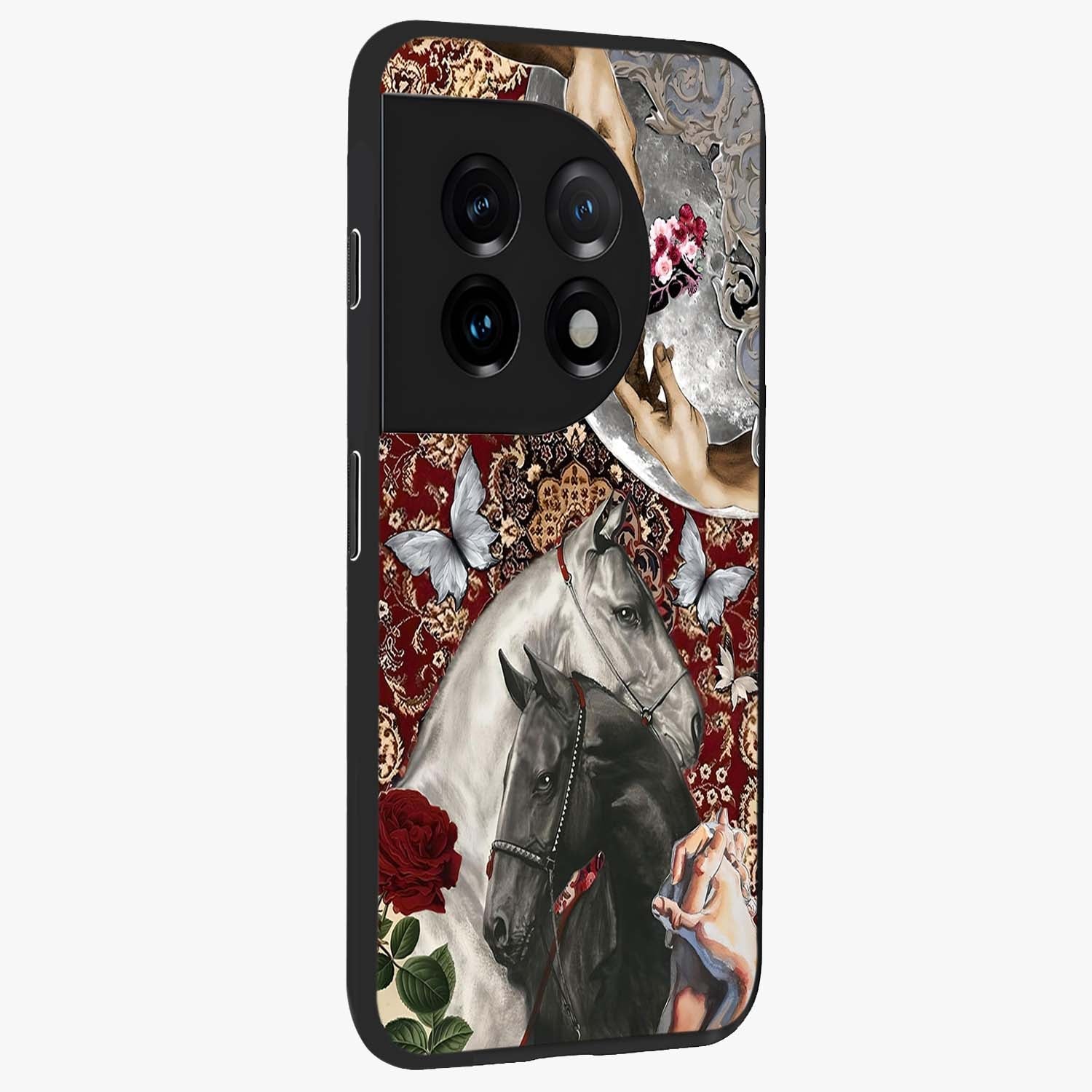 Moonlit Royal Stallion Glass Case for 1+11 side perspective highlighting refined equestrian detailing and premium edges