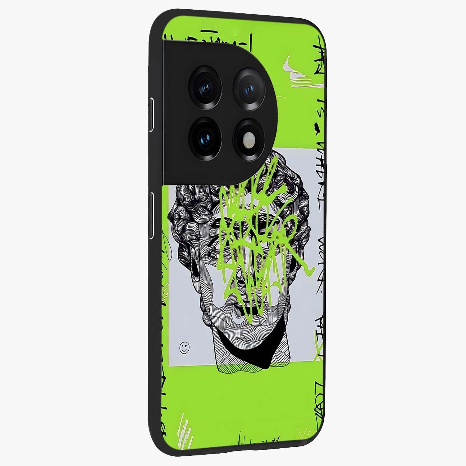 Neo Graffiti Rebellion Glass Case for 1+11 side perspective highlighting vibrant street textures and premium edges