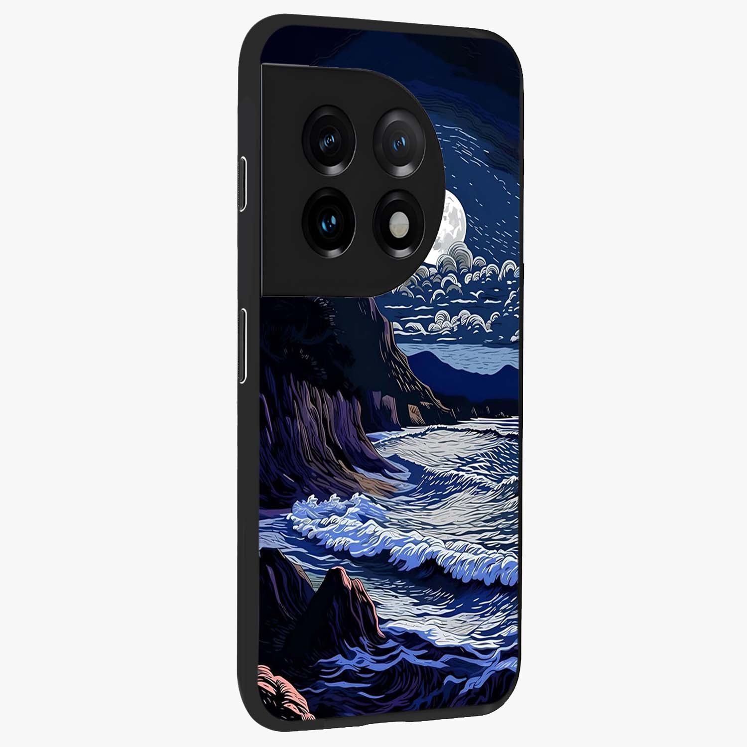 Night Moon Scenery Pattern Glass Case for 1+11 side perspective highlighting calming scenic textures and smooth build