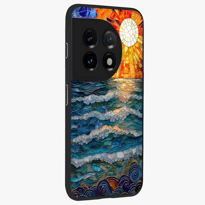 Oceanic Stained Printed Glass Case for 1+11 side perspective highlighting detailed textures and premium edges