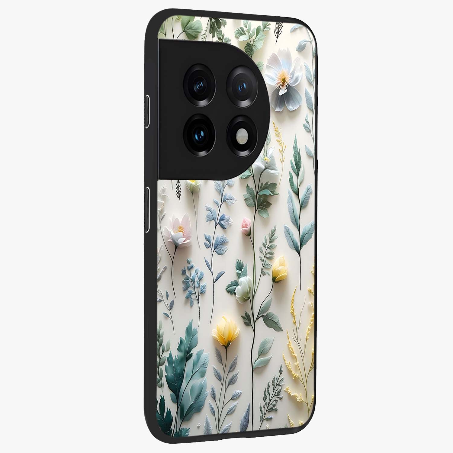 Pastel Garden Whispers Glass Case for 1+11 side perspective highlighting refined textures and smooth build