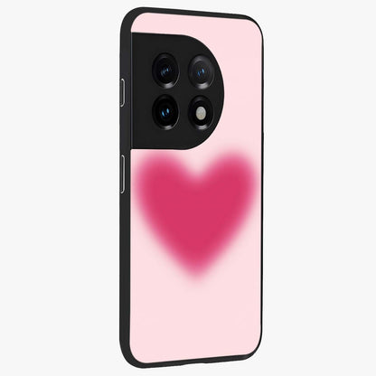 Pink Aura Heart Glass Case for 1+11 side perspective highlighting smooth gradients and premium edges