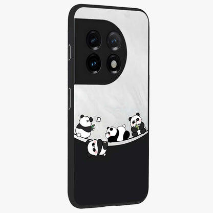 Playful Panda Parade Glass Case for 1+11 side perspective highlighting charming detailing and premium edges