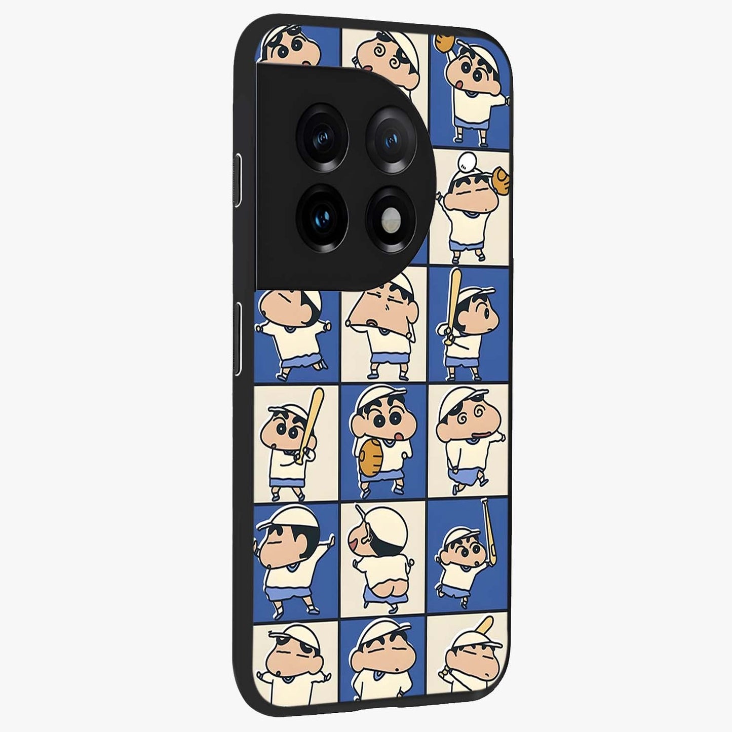 Playful Shin Swing Glass Case for 1+11 side perspective highlighting dynamic illustration textures and sleek build