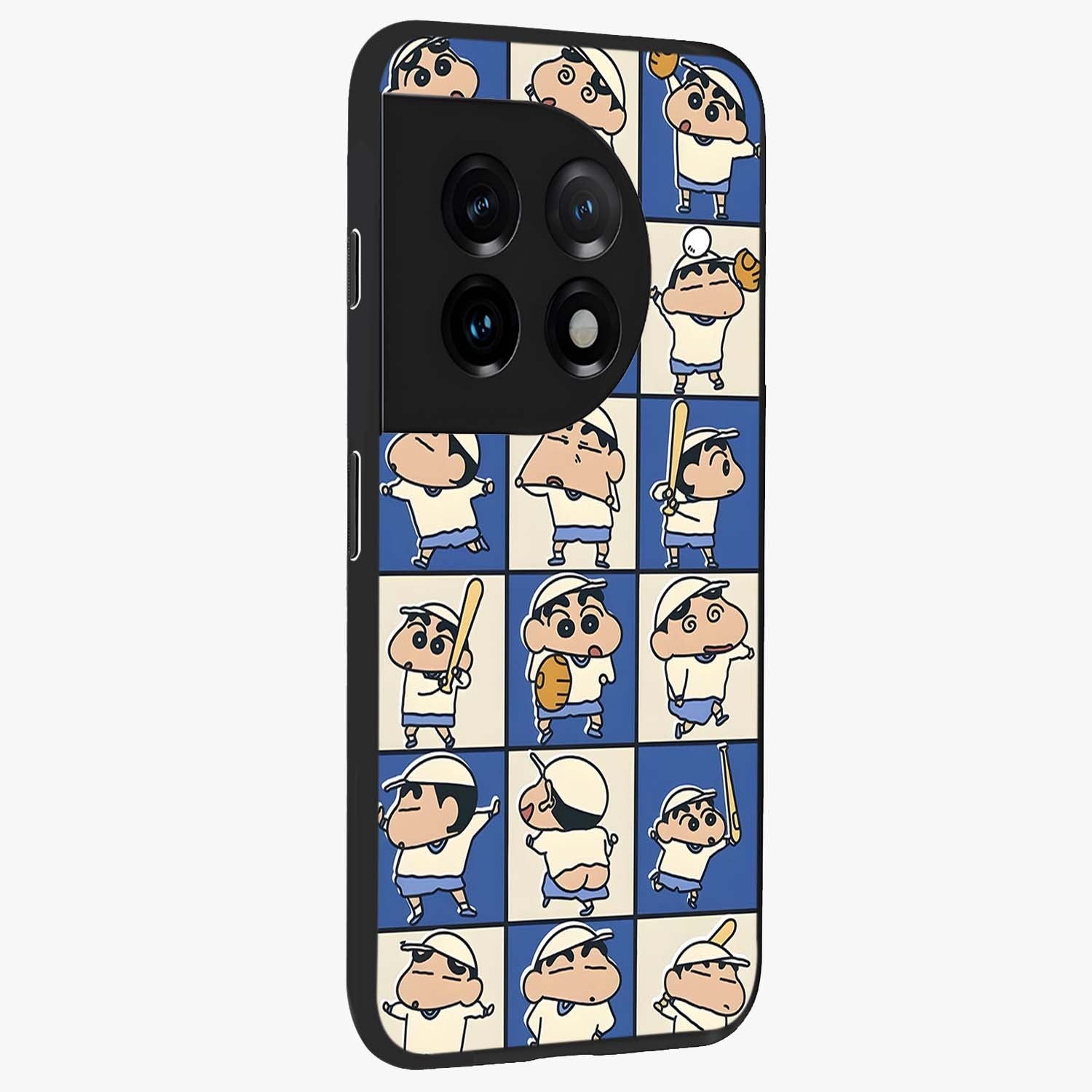 Playful Shin Swing Glass Case for 1+11 side perspective highlighting dynamic illustration textures and sleek build