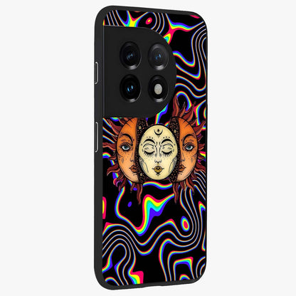 Psychedelic Sun Glass Case for 1+11 side perspective highlighting vivid gradients and premium edge finish