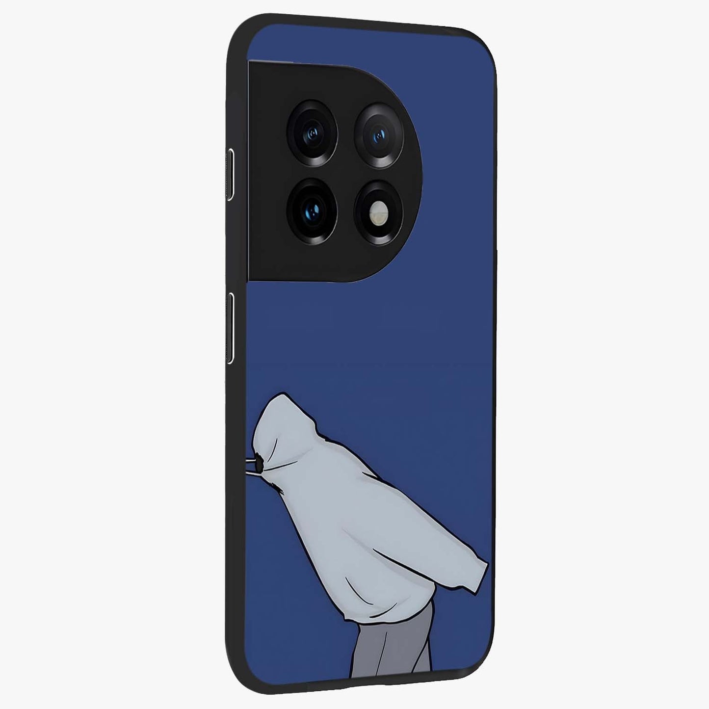 Quiet Painful Love Glass Case for 1+11 side perspective highlighting subtle detailing and smooth premium build