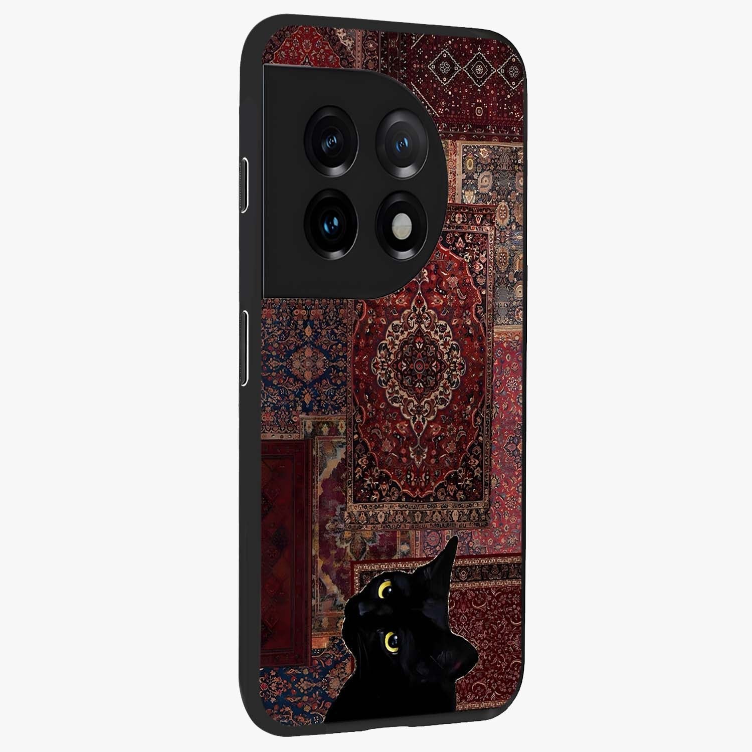 Regal Magic Cat Apple Glass Case for 1+11 side perspective highlighting cute character textures and smooth build
