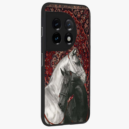 Regal Stallion Tapestry Glass Case for 1+11 side perspective highlighting intricate equestrian textures and premium edges