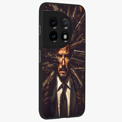Relentless Shadow Assassin Glass Case for 1+11 side perspective highlighting sharp textures and sleek premium build