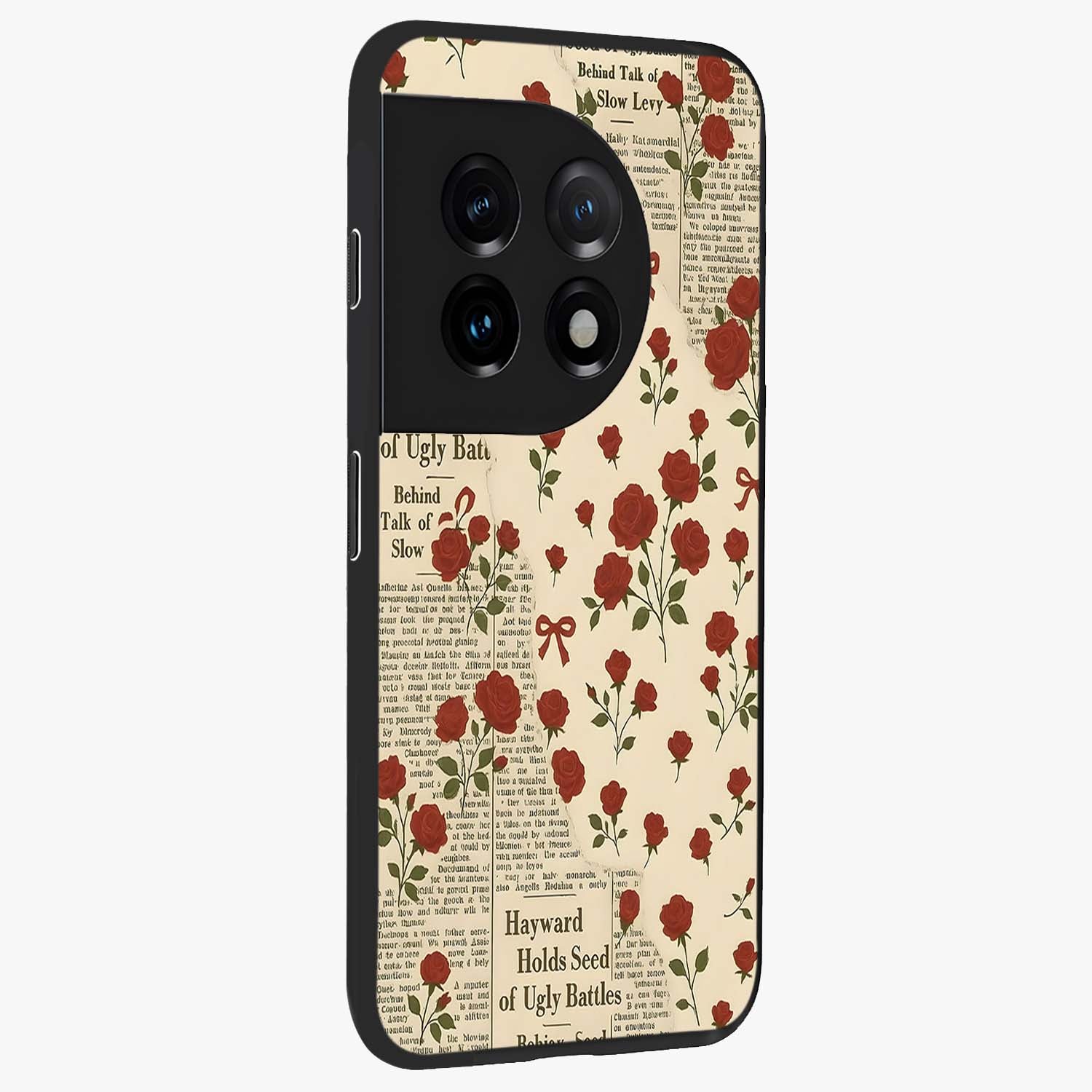 Retro Rose Journal Glass Case for 1+11 side perspective highlighting delicate floral textures and premium edges