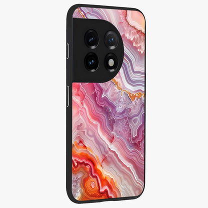 Rose Quartz Marble Glass Case for 1+11 side perspective highlighting refined marble textures and sleek premium build