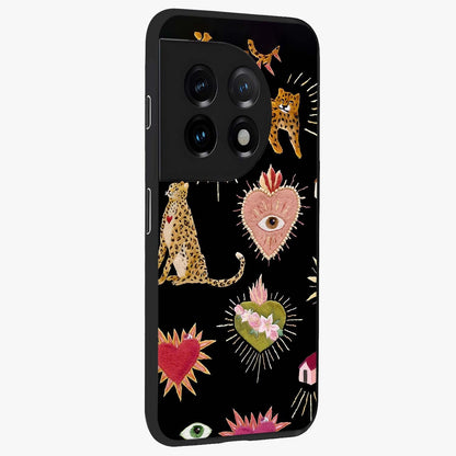Sacred Jungle Heart Glass Case for 1+11 side perspective highlighting lush textures and premium edges