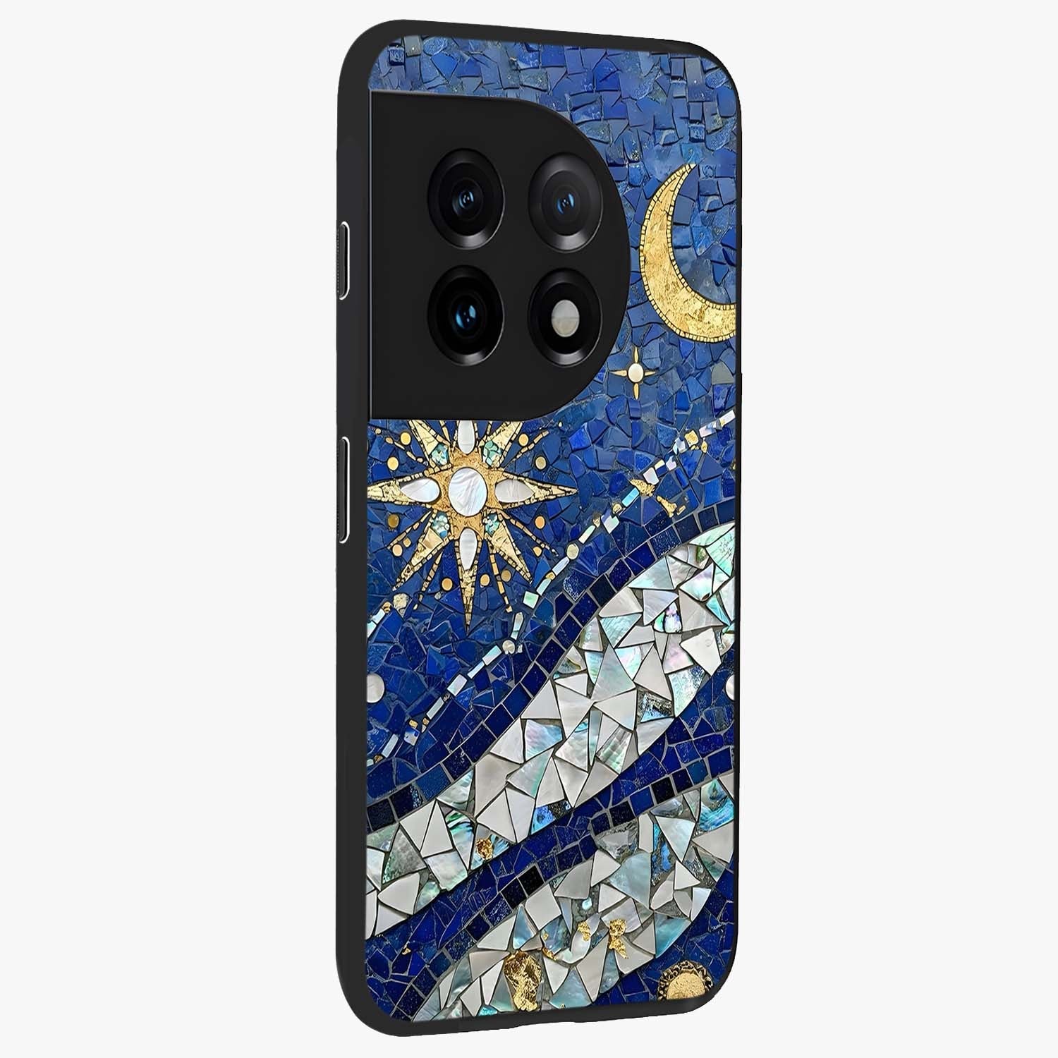 Serene Crane Flight Glass Case for 1+11 side perspective highlighting delicate feather textures and premium edges