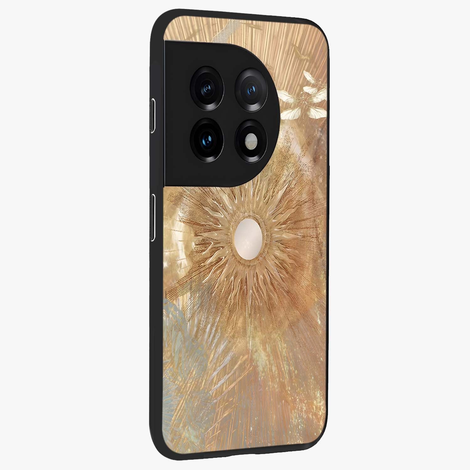 Silken Whirl Glass Case for 1+11 side perspective highlighting fluid textures and sleek premium build