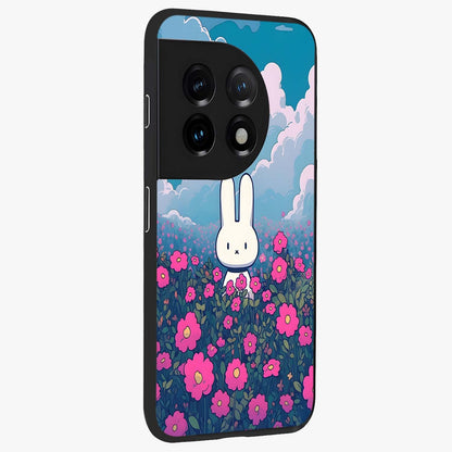 Springtime Blossom Bunny Glass Case for 1+11 side perspective highlighting charming illustration textures and premium edges