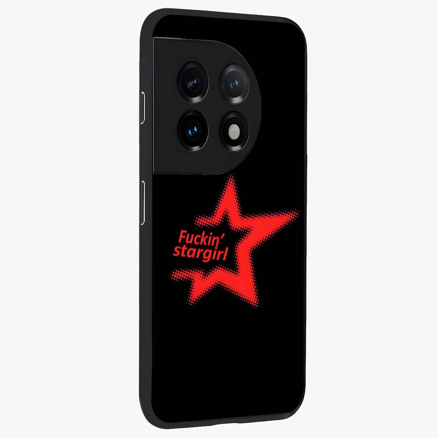 Starboy and Stargirl Energy Glass Case for 1+11 side perspective highlighting dynamic illustration textures and premium edges