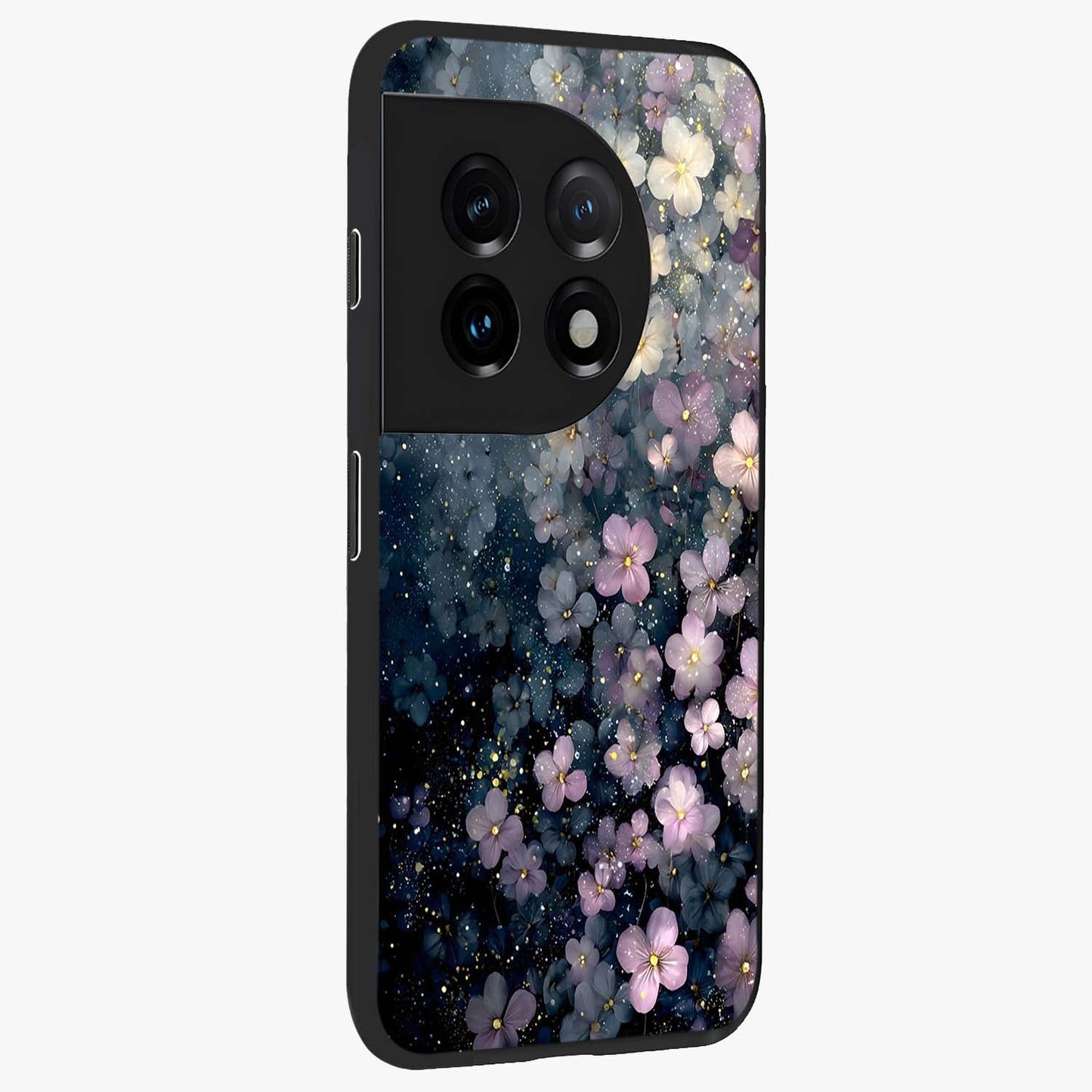 Starlit Blossom Dreams Glass Case for 1+11 side perspective highlighting delicate bloom textures and smooth build