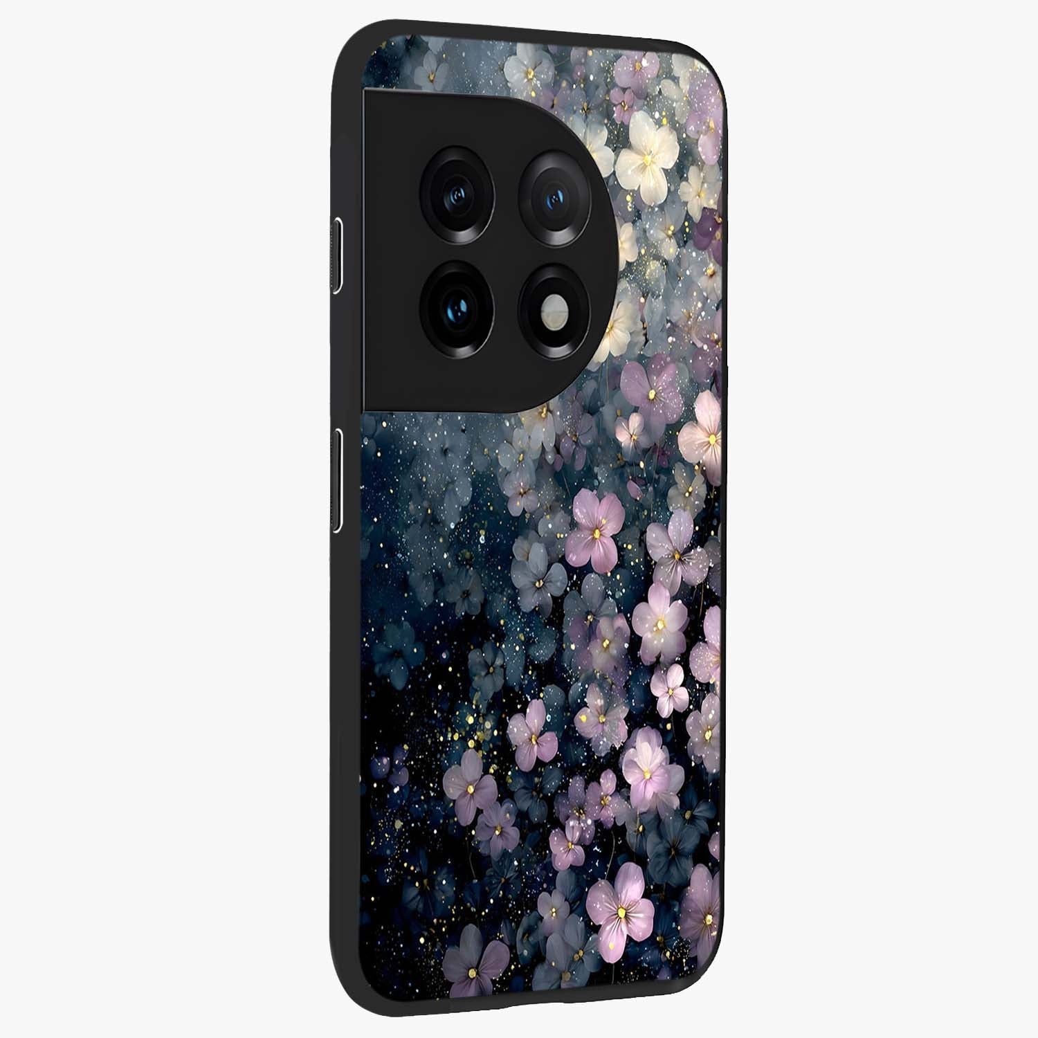 Starlit Blossom Dreams Glass Case for 1+11 side perspective highlighting delicate bloom textures and smooth build