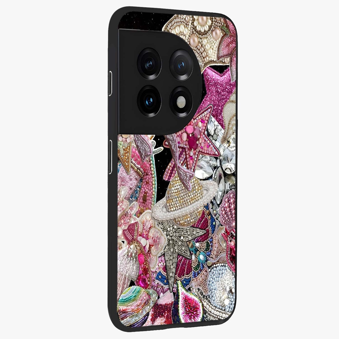 Starlit Jewel Dream Glass Case for 1+11 side perspective highlighting sparkling textures and sleek premium build