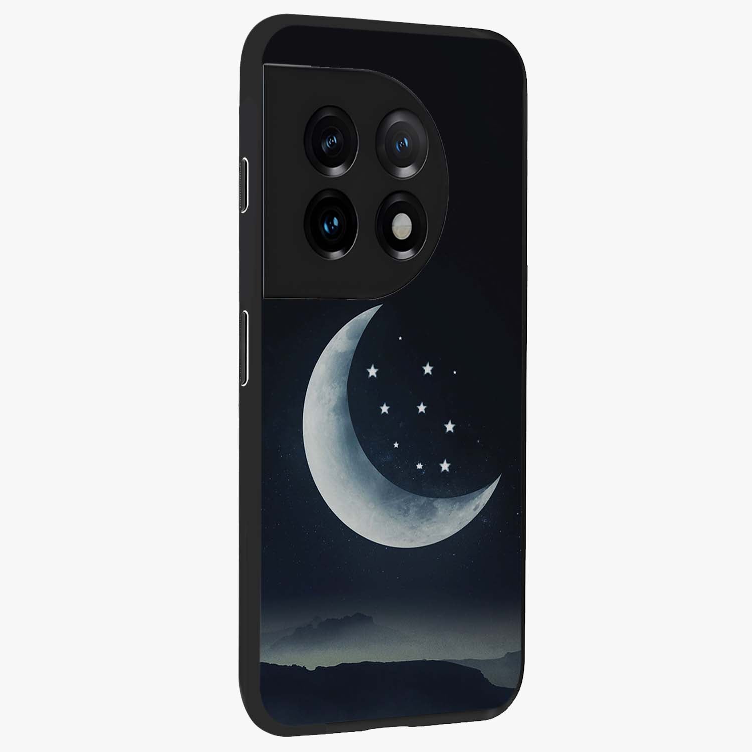 Starry Moon Pattern Glass Case for 1+11 side perspective highlighting celestial textures and premium edges