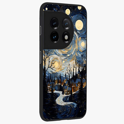 Starry Winter Town Glass Case for 1+11 side perspective highlighting serene landscape textures and premium edges