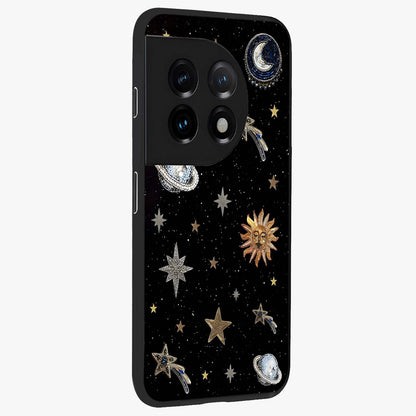 Stars and Planets Brooches Glass Case for 1+11 side perspective highlighting intricate planetary textures and sleek build