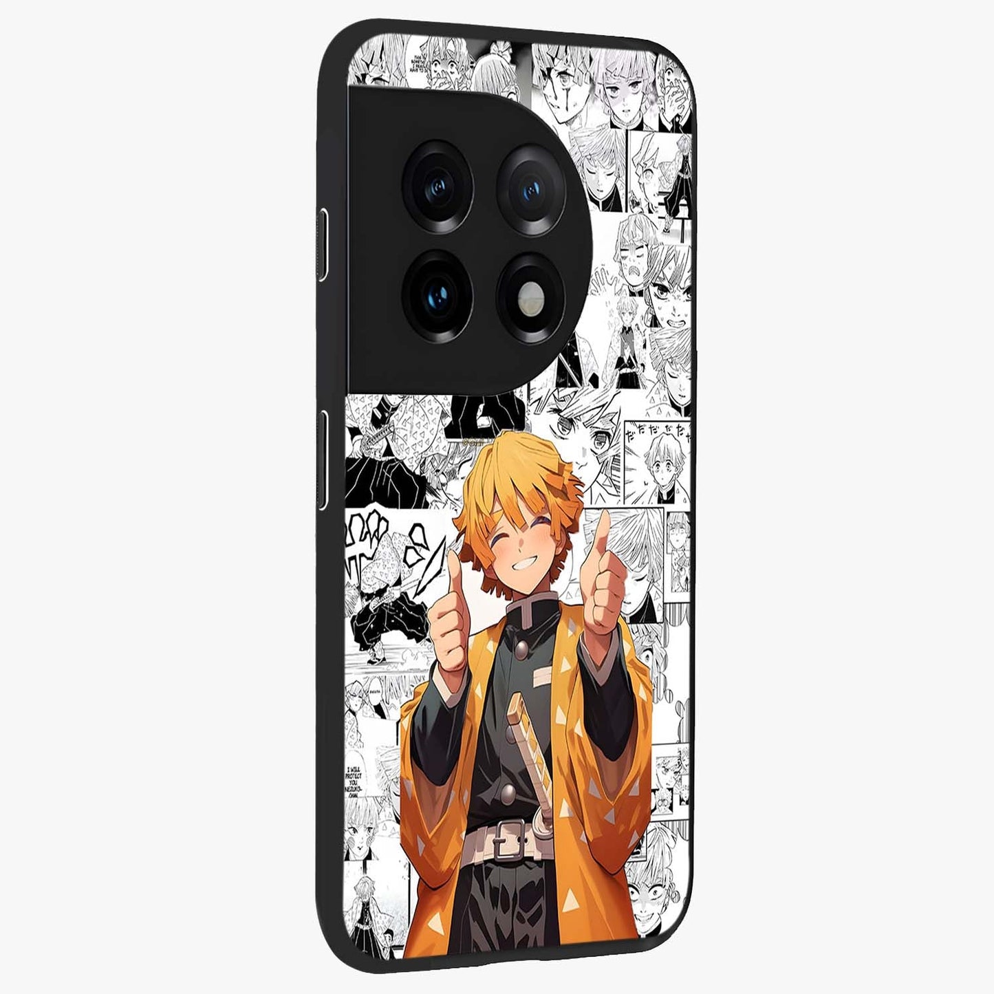 Thunder Smile Hero Glass Case for 1+11 side perspective highlighting dynamic textures and premium edges