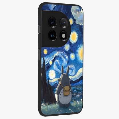 Totoro in Van Gogh Art Glass Case for 1+11 side perspective highlighting textured artistic patterns and premium edges