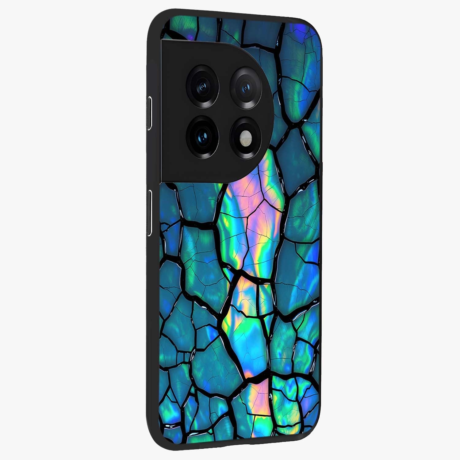 Tropical Wing Vibe Glass Case for 1+11 side perspective highlighting dynamic textures and sleek premium build