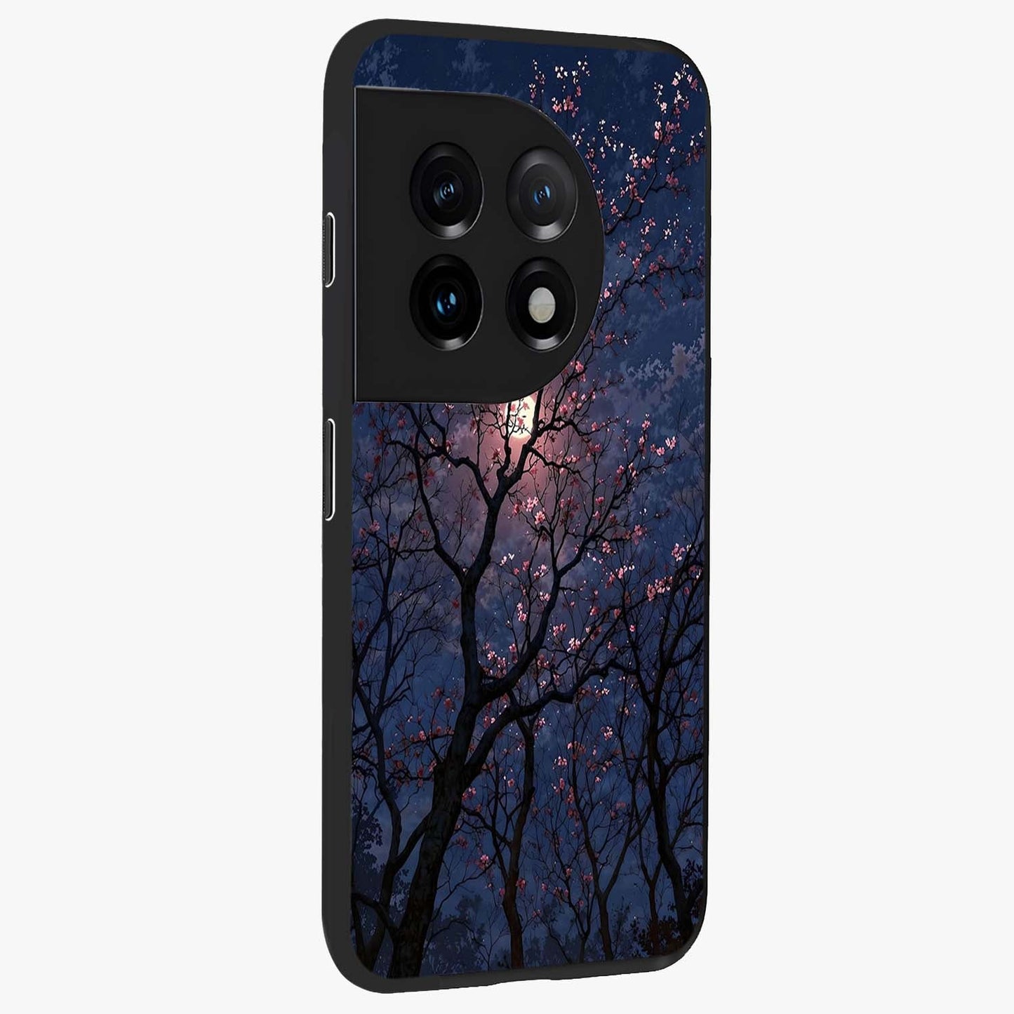 Twilight Sakura Serenade Glass Case for 1+11 side perspective highlighting delicate sakura textures and premium edges