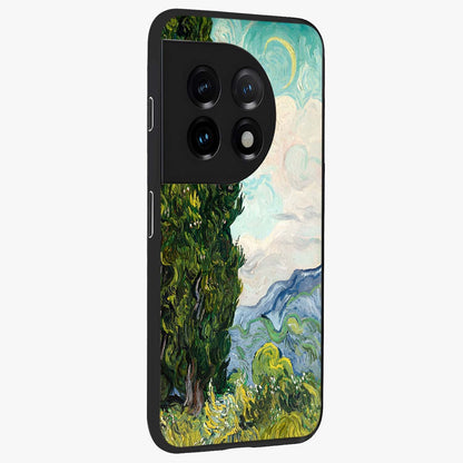 Van Gogh Vintage Art Glass Case for 1+11 side perspective highlighting textured detailing and sleek premium build