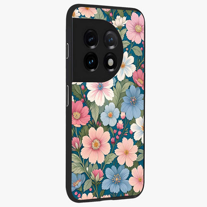Vintage Floral Charm Glass Case for 1+11 side perspective highlighting refined floral textures and premium edges
