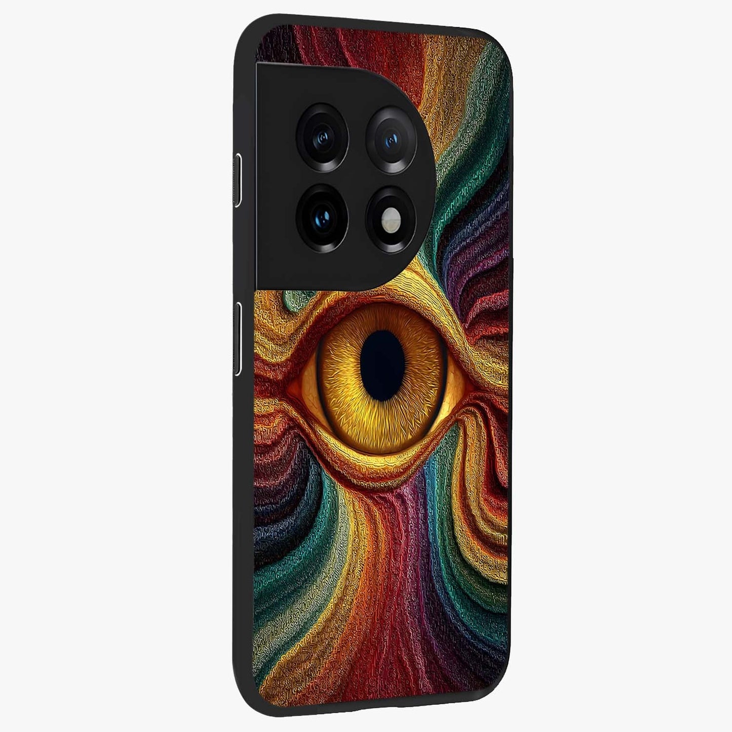 Visionary Flame Core Glass Case for 1+11 side perspective highlighting dynamic textures and sleek premium build