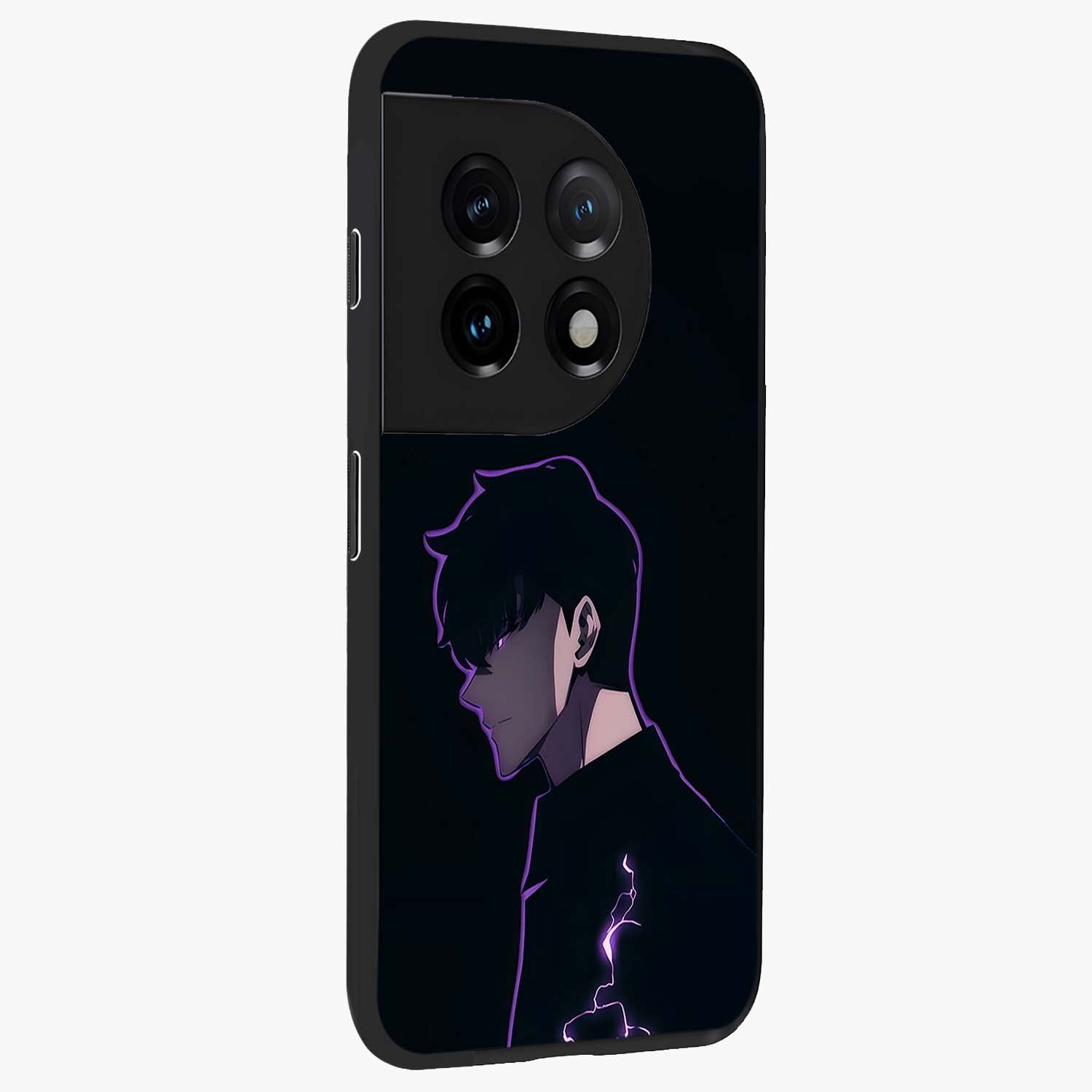 Void Lightning Phantom Glass Case for 1+11 side perspective highlighting sharp energy textures and premium edges
