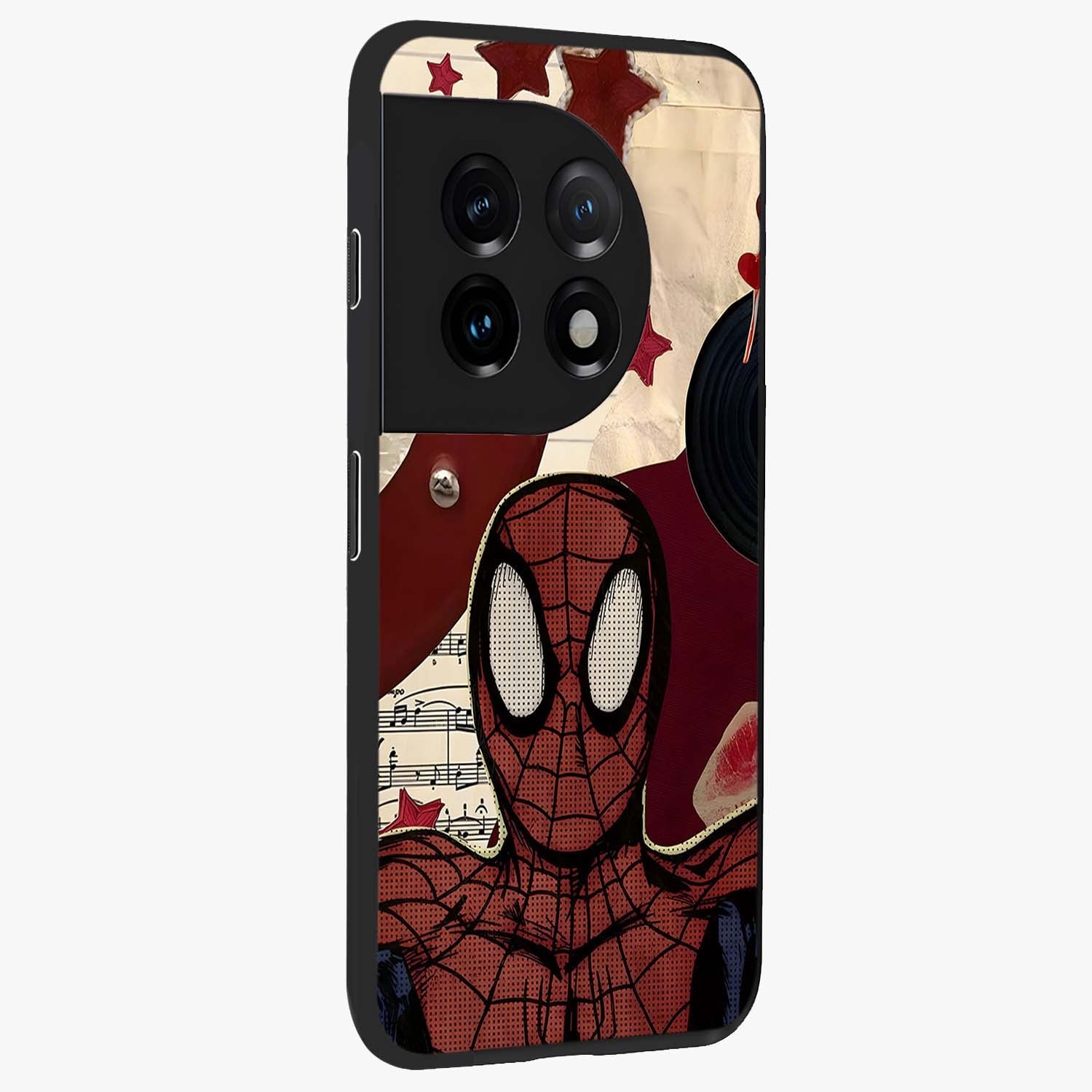 Web Warrior Vibes Glass Case for 1+11 side perspective highlighting energetic textures and premium edges
