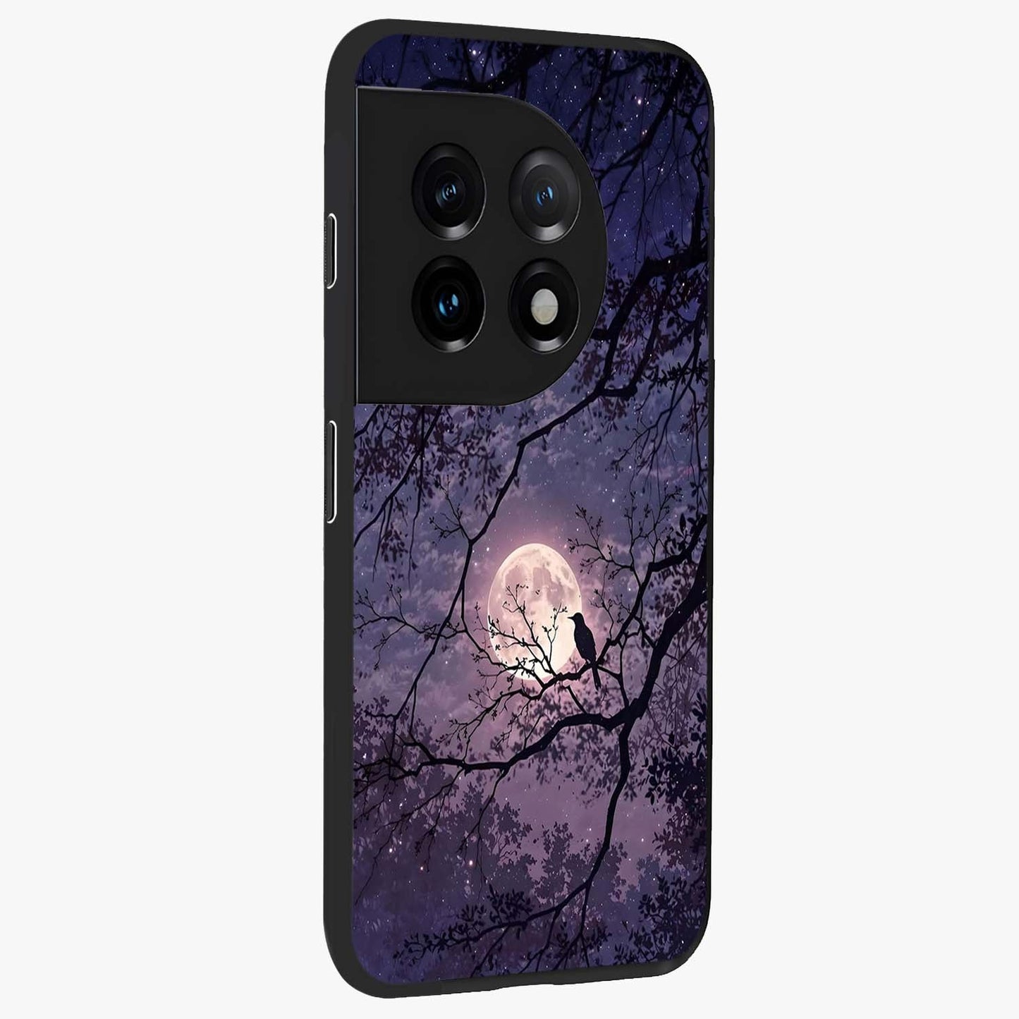 Whispering Moon Silence Glass Case for 1+11 side perspective highlighting smooth lunar textures and sleek premium build