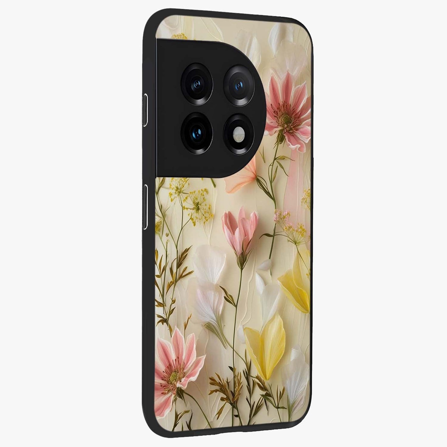 Whispering Petal Harmony Glass Case for 1+11 side perspective highlighting refined textures and premium edges
