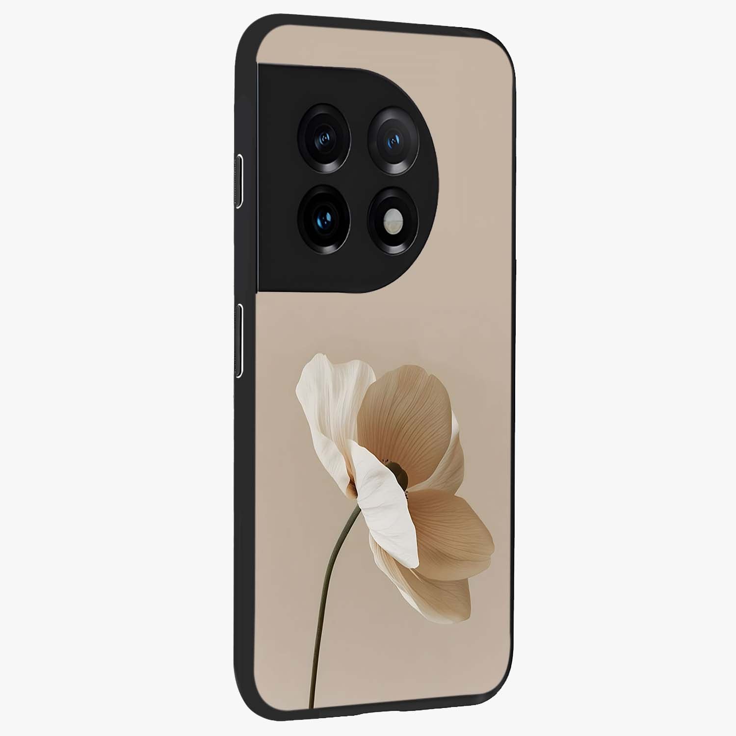 Whispering Petals Glass Case for 1+11 side perspective highlighting delicate petal textures and smooth build