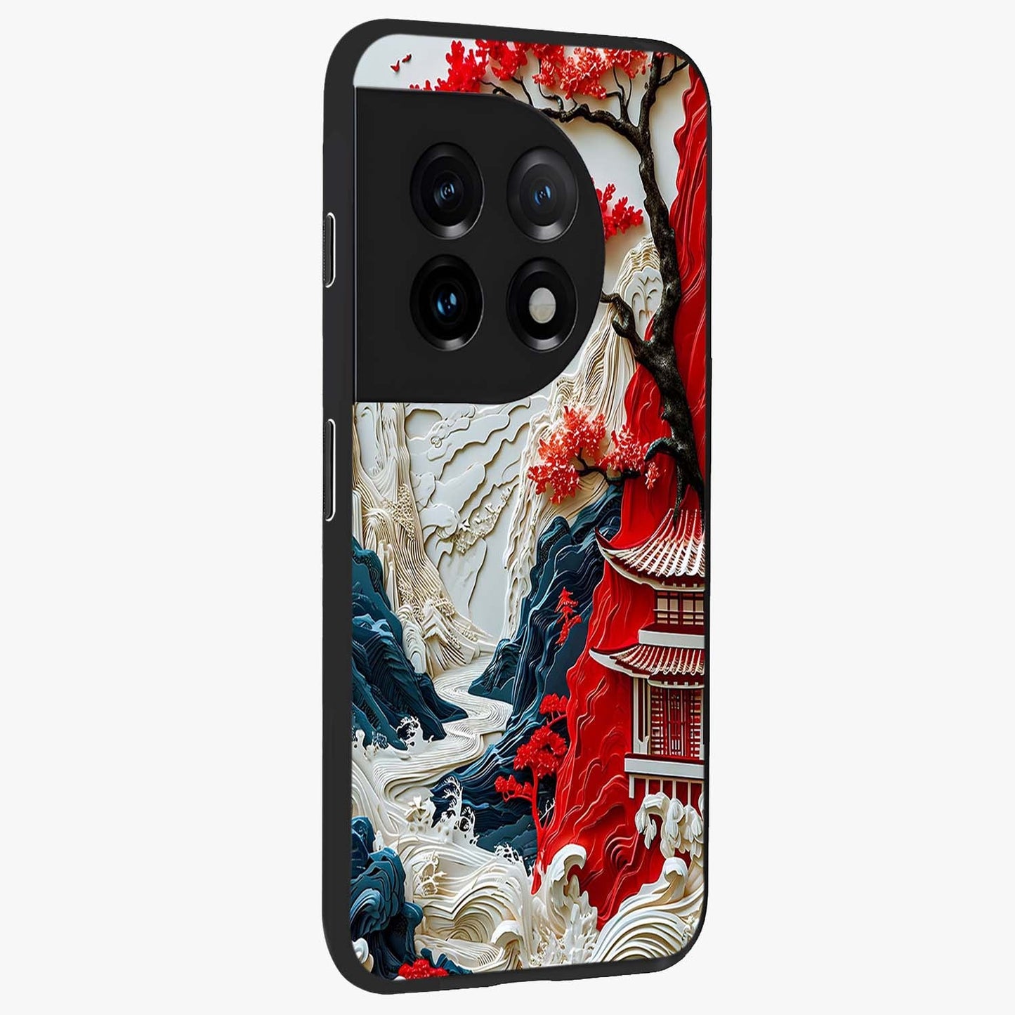 Whispers of Sakura Waves Glass Case for 1+11 side perspective highlighting delicate sakura textures and sleek premium build