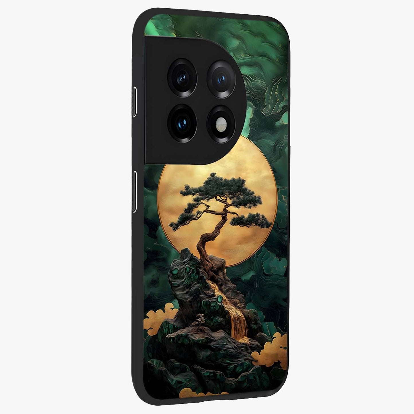 Zen Moon Rise Glass Case for 1+11 side perspective highlighting subtle lunar textures and premium edges