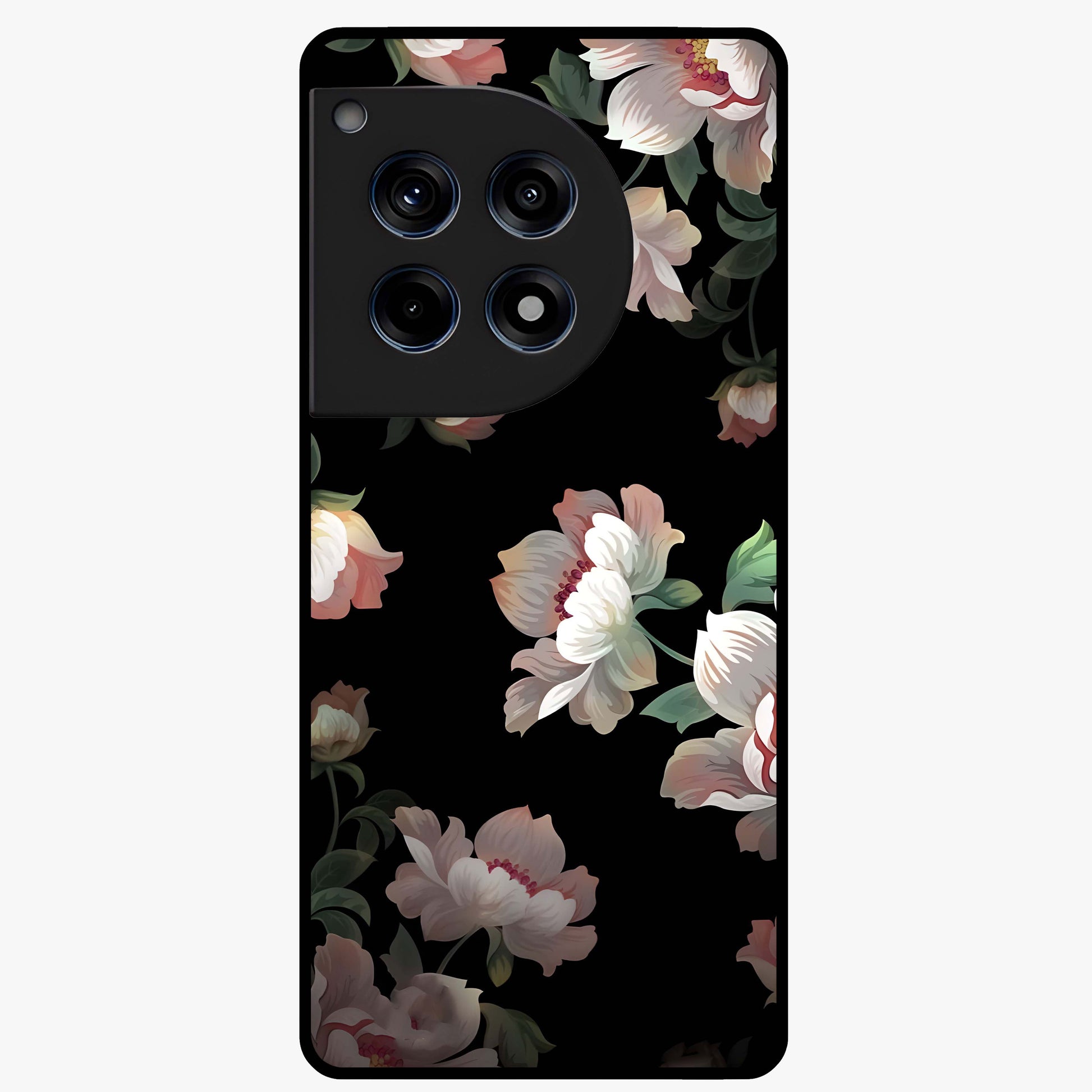 Abstract Embossed Blooming Bright Flower Glass Case for 1+12R front view featuring vibrant raised floral artwork