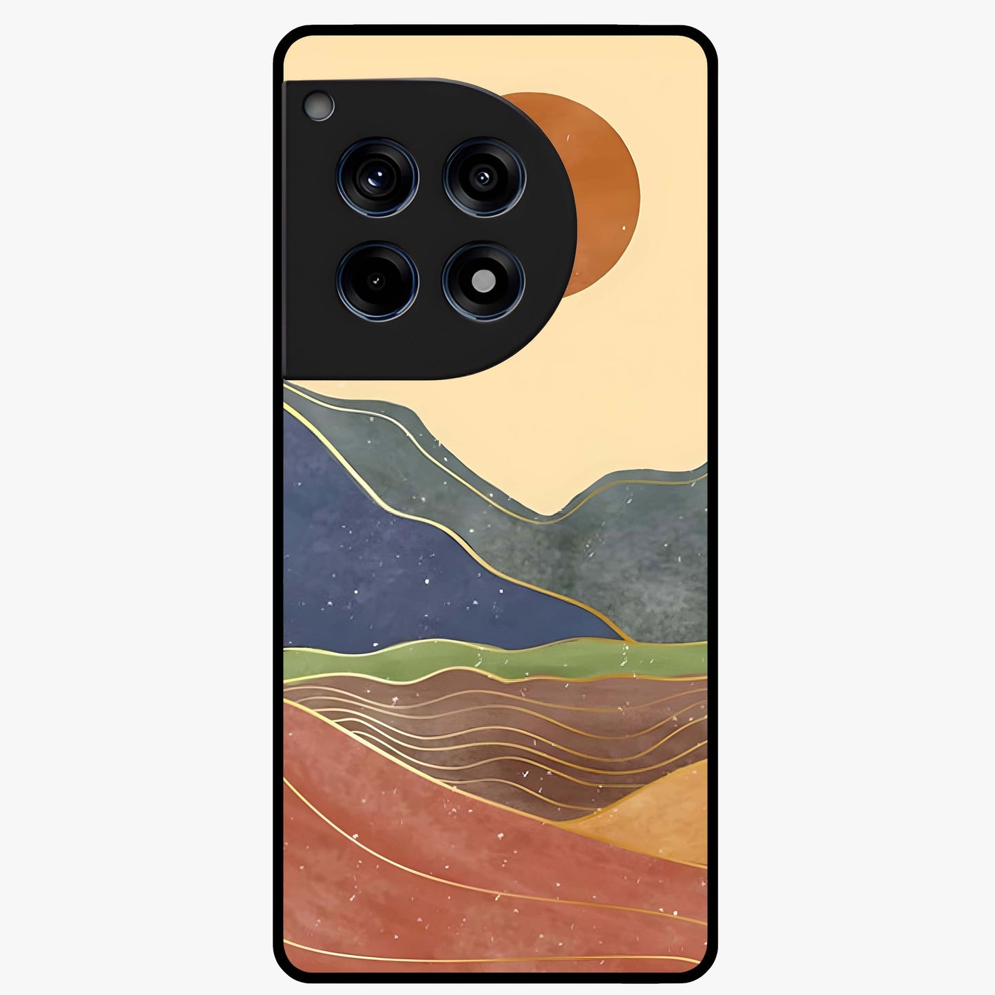 Abstract Mountain Glow Glass Case for 1+12R front view featuring glowing mountain landscape artwork