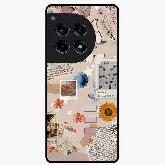 Aesthetic Butterfly Glass Case for 1+12R front view featuring elegant butterfly artwork with soft aesthetic tones