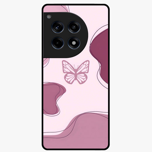 Aesthetic Pinkish Custom Name Butterfly Glass Case for 1+12R elegant front view featuring pink butterfly artwork with personalized name design