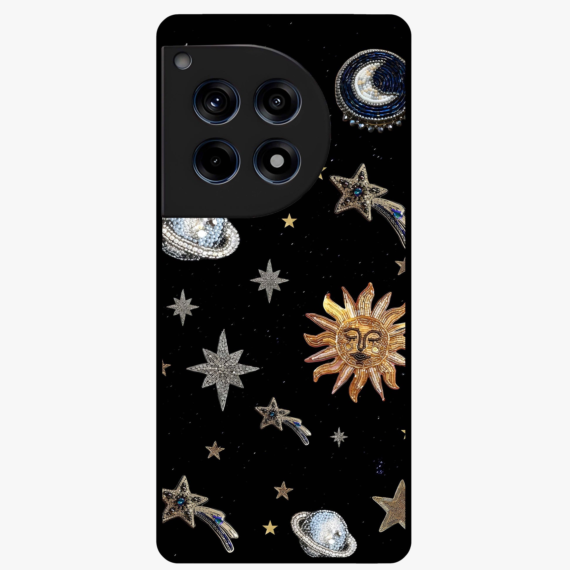 Beaded Cosmic Dreams Glass Case for 1+12R front view featuring celestial bead inspired cosmic artwork