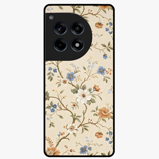Beige Vintage Flower Glass Case for 1+12R soft front view featuring classic beige floral artwork