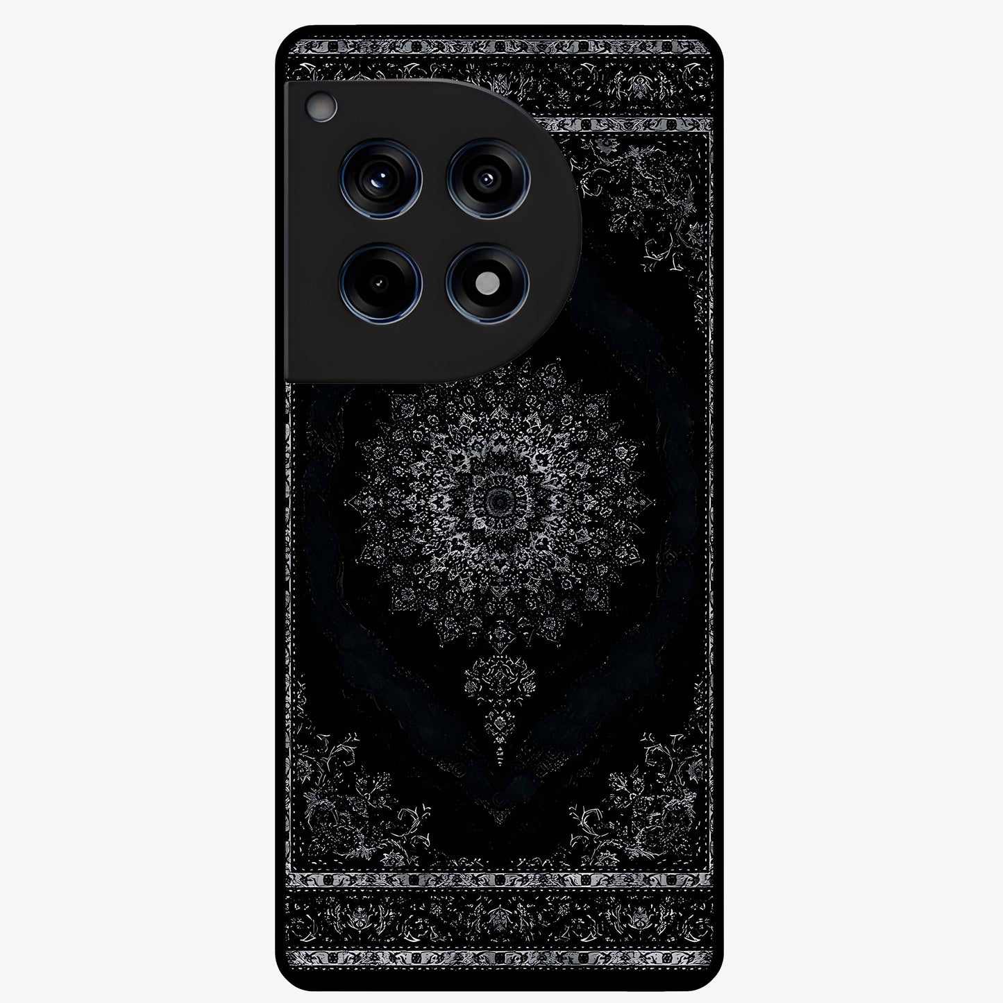 Black Persian Carpet Glass Case for 1+12R rich front view featuring intricate Persian carpet pattern artwork