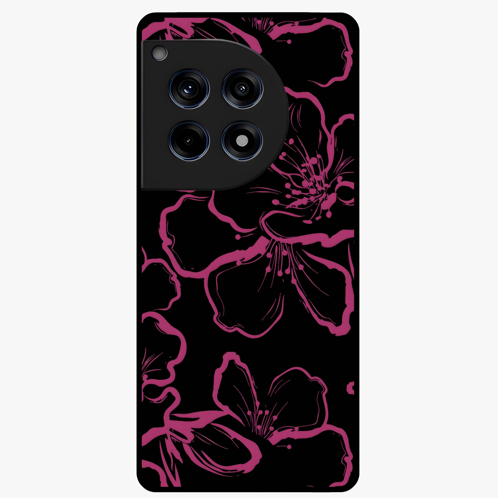Black Violet Sketch Garden Glass Case for 1+12R artistic front view featuring violet floral sketch artwork